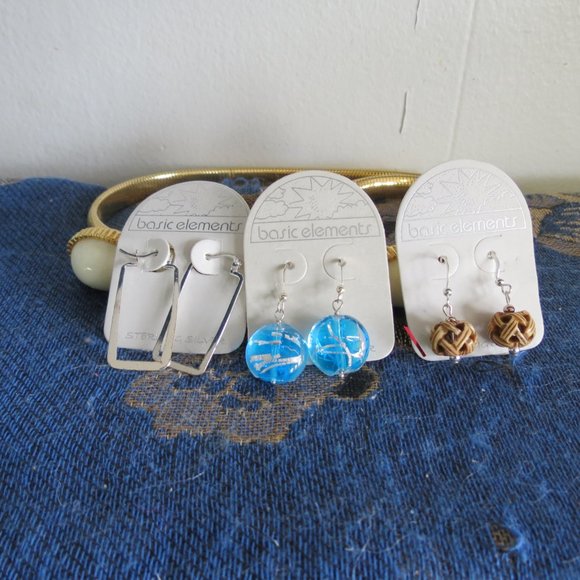 3 Pairs Sterling Silver Earrings,  Basic Elements - Picture 1 of 5